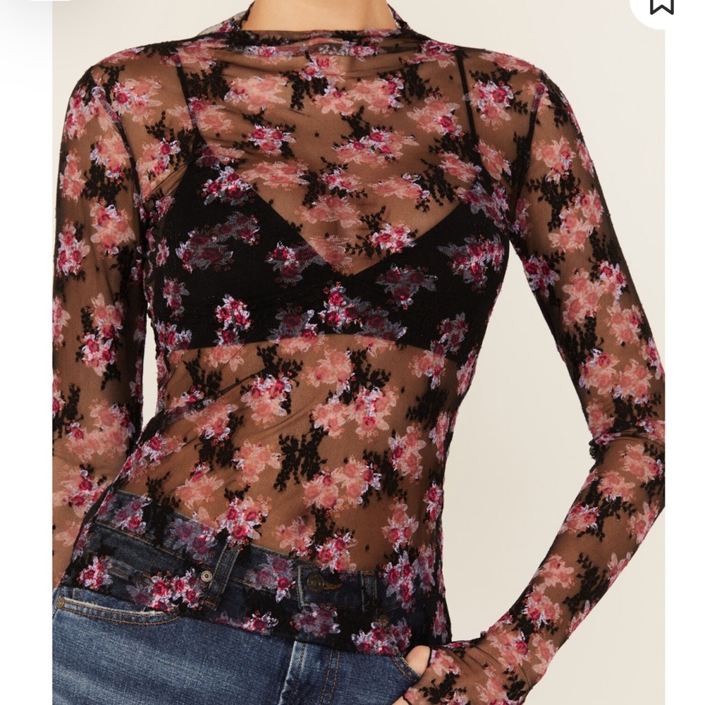 FREE PEOPLE WOMEN'S LADY LUX LACE LONG SLEEVE LAYERING TOP